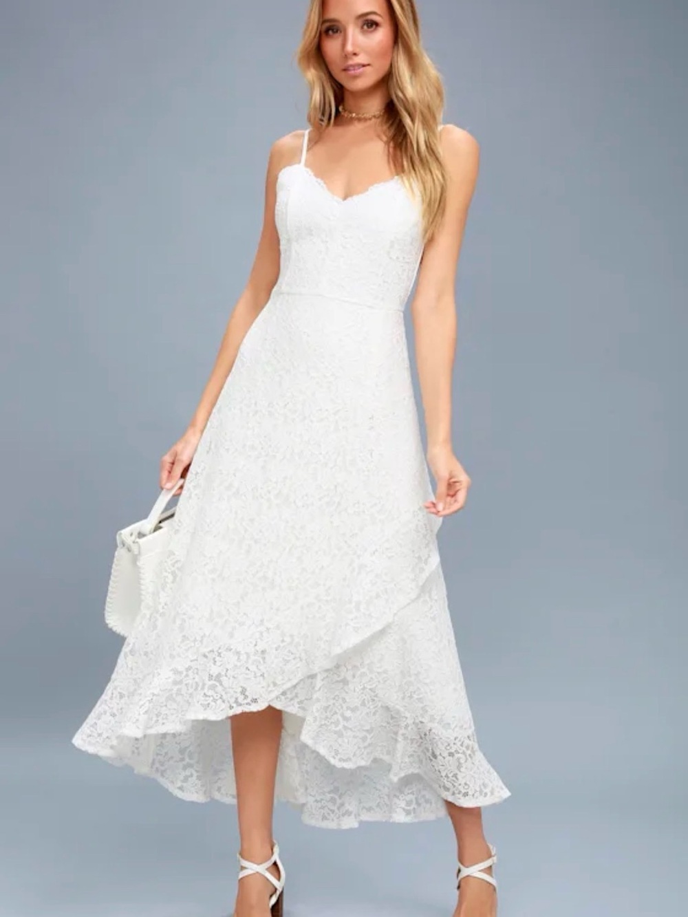 Lulu's White Lace Saunter Along White Lace Midi Dress XS